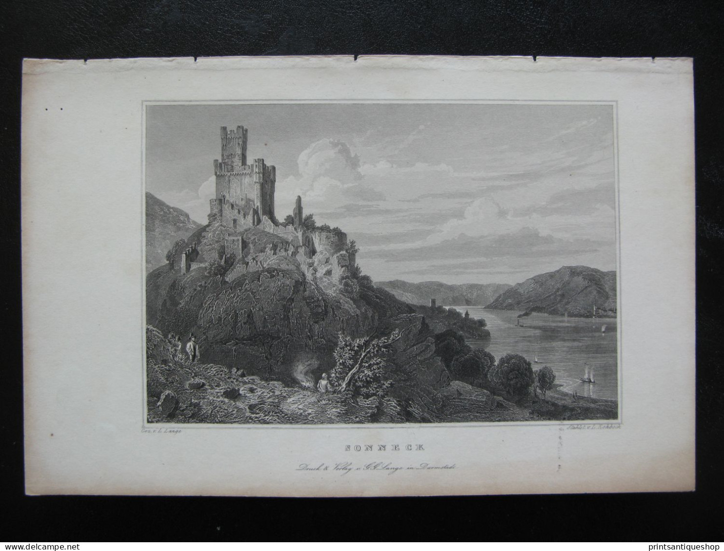 Original Print Engraving Stahlstich Niederheimbach. Burg Sooneck. Lange. Sonneck  Deutschland - Prenten & Gravure