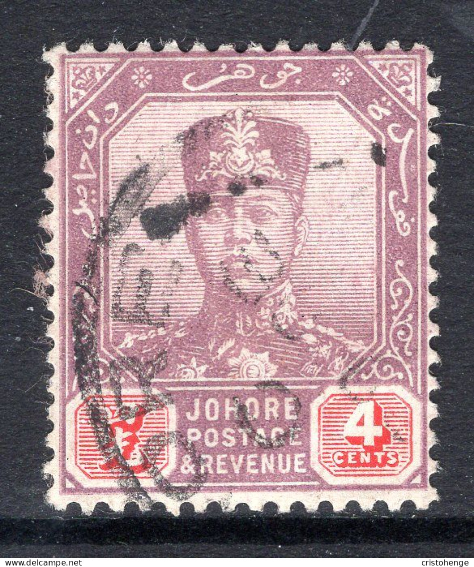 Malaysian States - Johore - 1918-20 Sultan Ibrahim - Wmk. Mult. Crown CA - 4c Purple & Red Used (SG 91) - Johore