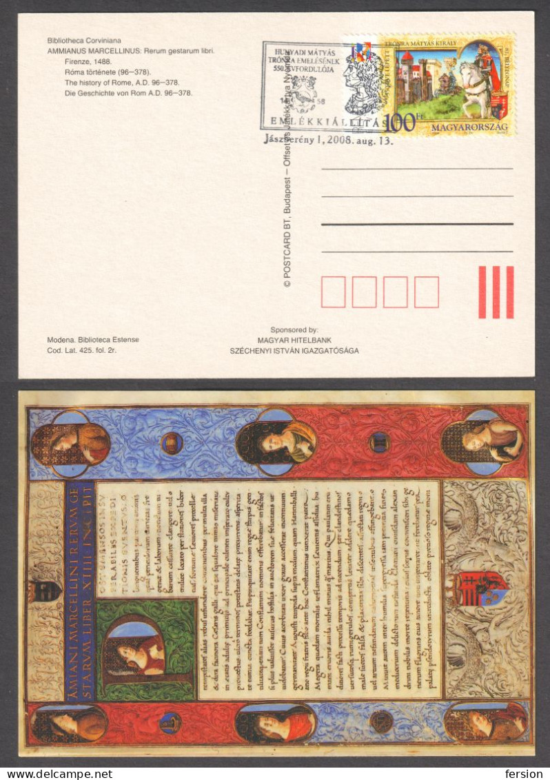 MUSEUM LIBRARY BOOK Codex  KING Matthias CORONATION Renaissance ART Year 81 Stamp Day 2008 Hungary FDC POSTCARD - Museen