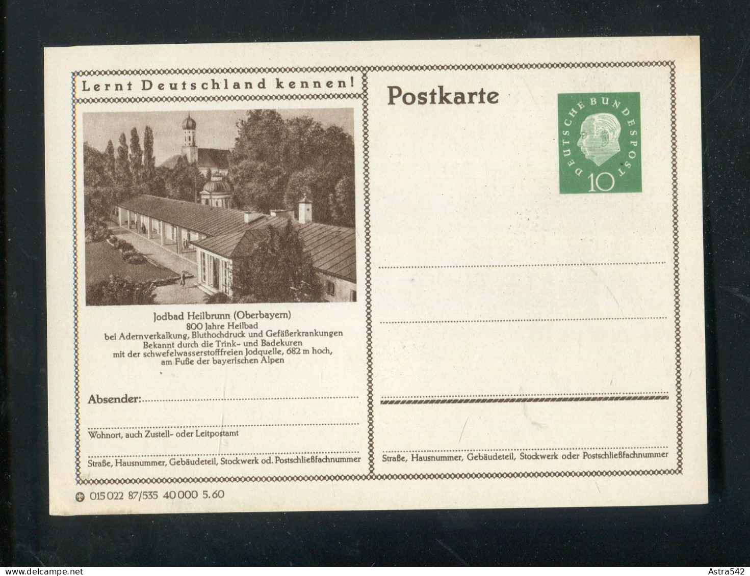 "BUNDESREPUBLIK DEUTSCHLAND" 1960, Bildpostkarte Mit Bild "HEILBRUNN" ** (A2020) - Bildpostkarten - Ungebraucht