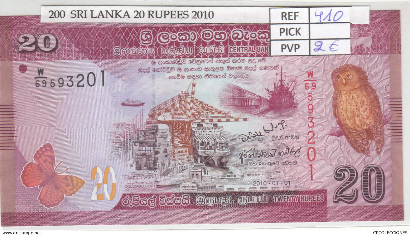 BILLETE SRI LANKA 20 RUPIAS 2010 P-123a - Sonstige – Asien