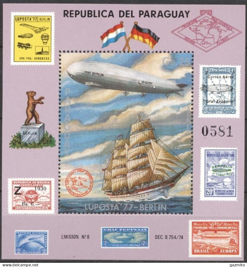 Paraguay 1977, Stamp On Stamp, Concorde, Zeppelin, Ship. BF - Concorde