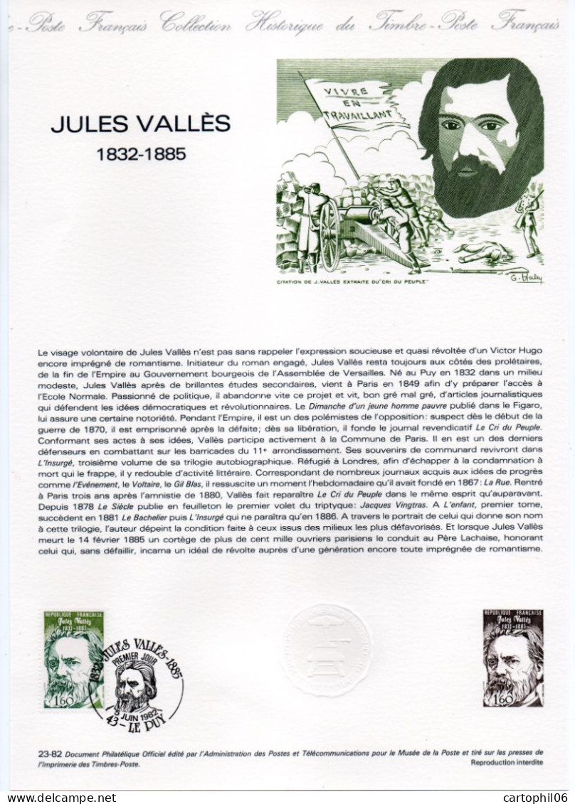 - Document Premier Jour JULES VALLÈS (1832-1885) - LE PUY 5.6.1982 - - Schrijvers