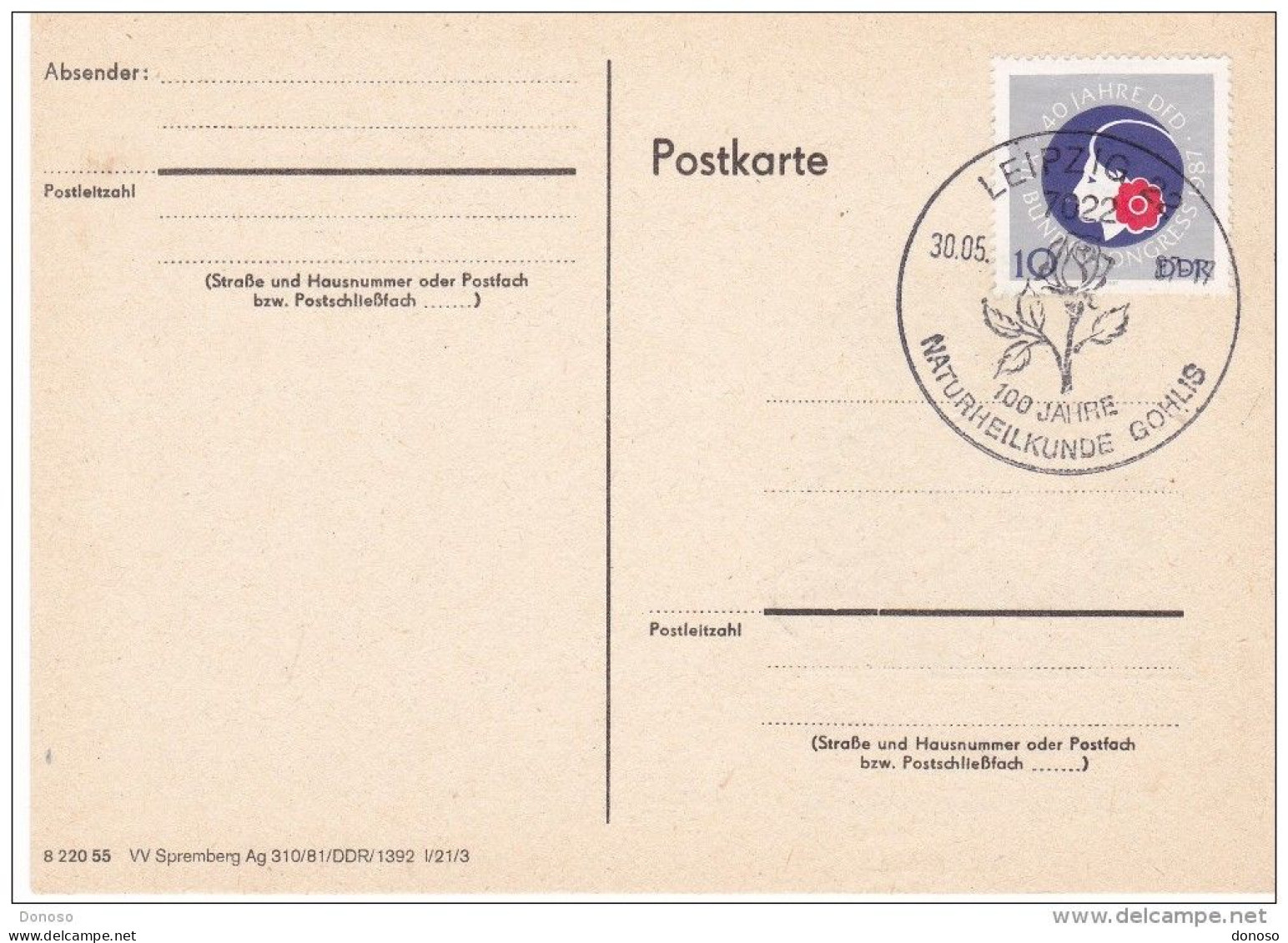 RDA 1987 CARTE Avec Yvert 2699 Cachet De Leipzig Avec Rose - Cartes Postales - Oblitérées