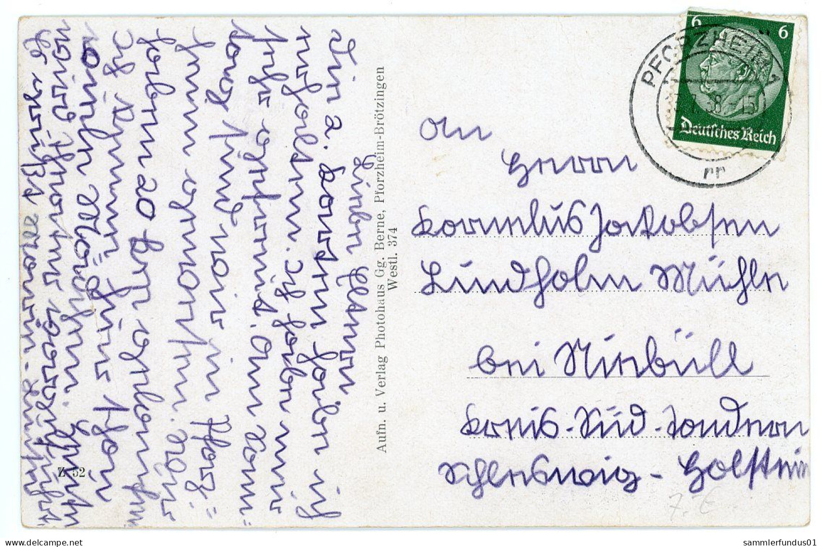 AK/CP  Pforzheim Brötzingen   Gel/circ.  1938    Erhaltung/Cond. 2-  Eckknick  Nr.1771 - Pforzheim