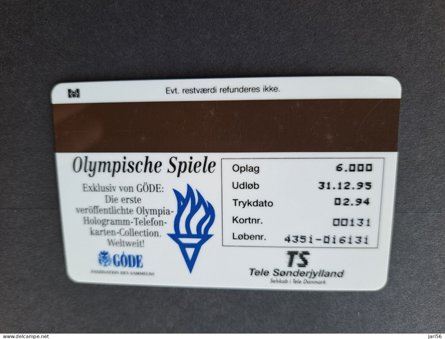 DENMARK /  MAGNETIC SERIE / 5KR/ HOLOGRAM/ TS/ OLYMPICS / SSHIRMING     / /  OPLAG 6.000 EX  MINT   **16634** - Danemark