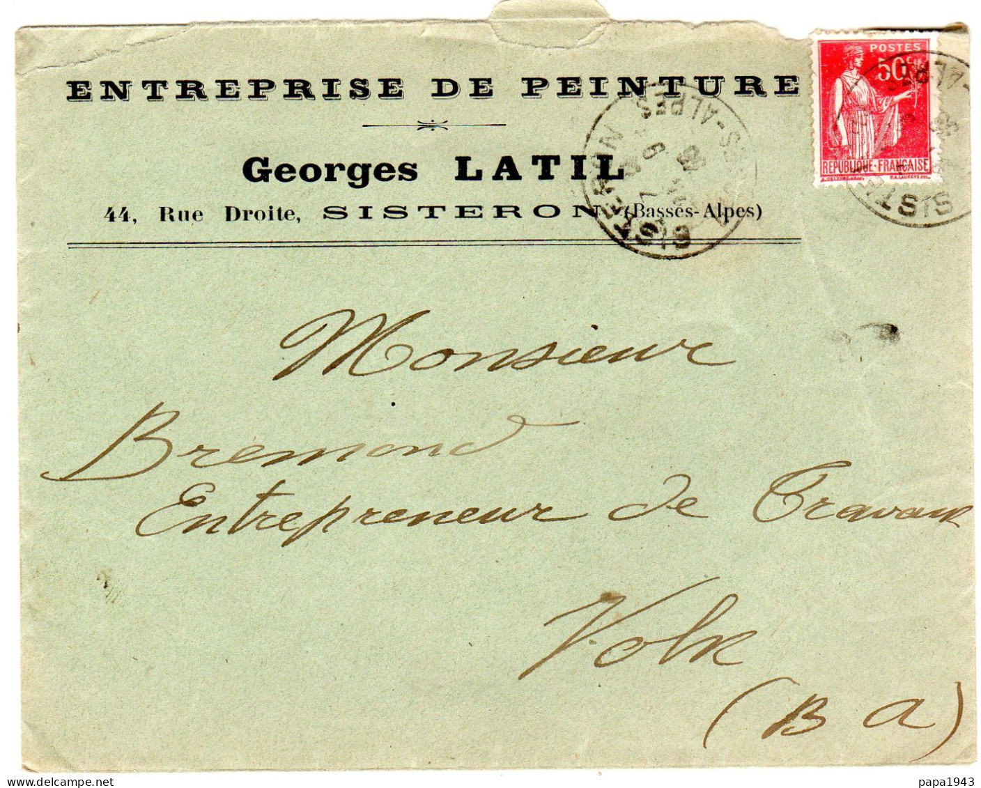 1936  " Georges LATIL  Entreprise De Peinture à SISTERON "  Envoyée à VOLX - Lettres & Documents