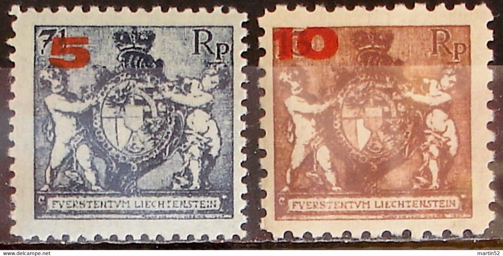 Liechtenstein 1924:"Wappen & Putten" 61A+62B (Aufdruck 5+10 Rp) ** Postfrisch MNH (Zumstein CHF 8.00) - Neufs