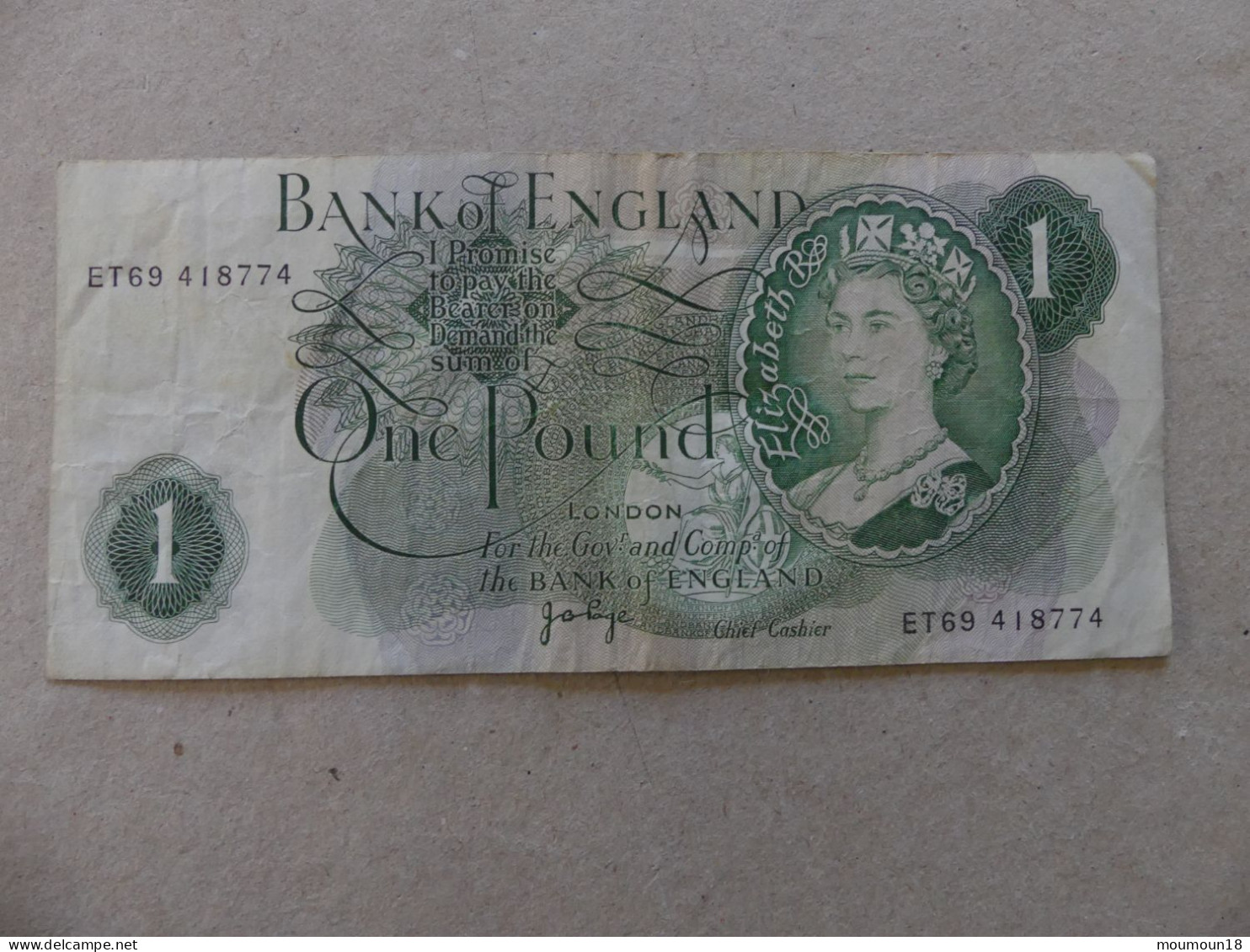 Billet Banque Royaume-Uni One Pound ET69 418774 1 Livre - 1 Pond
