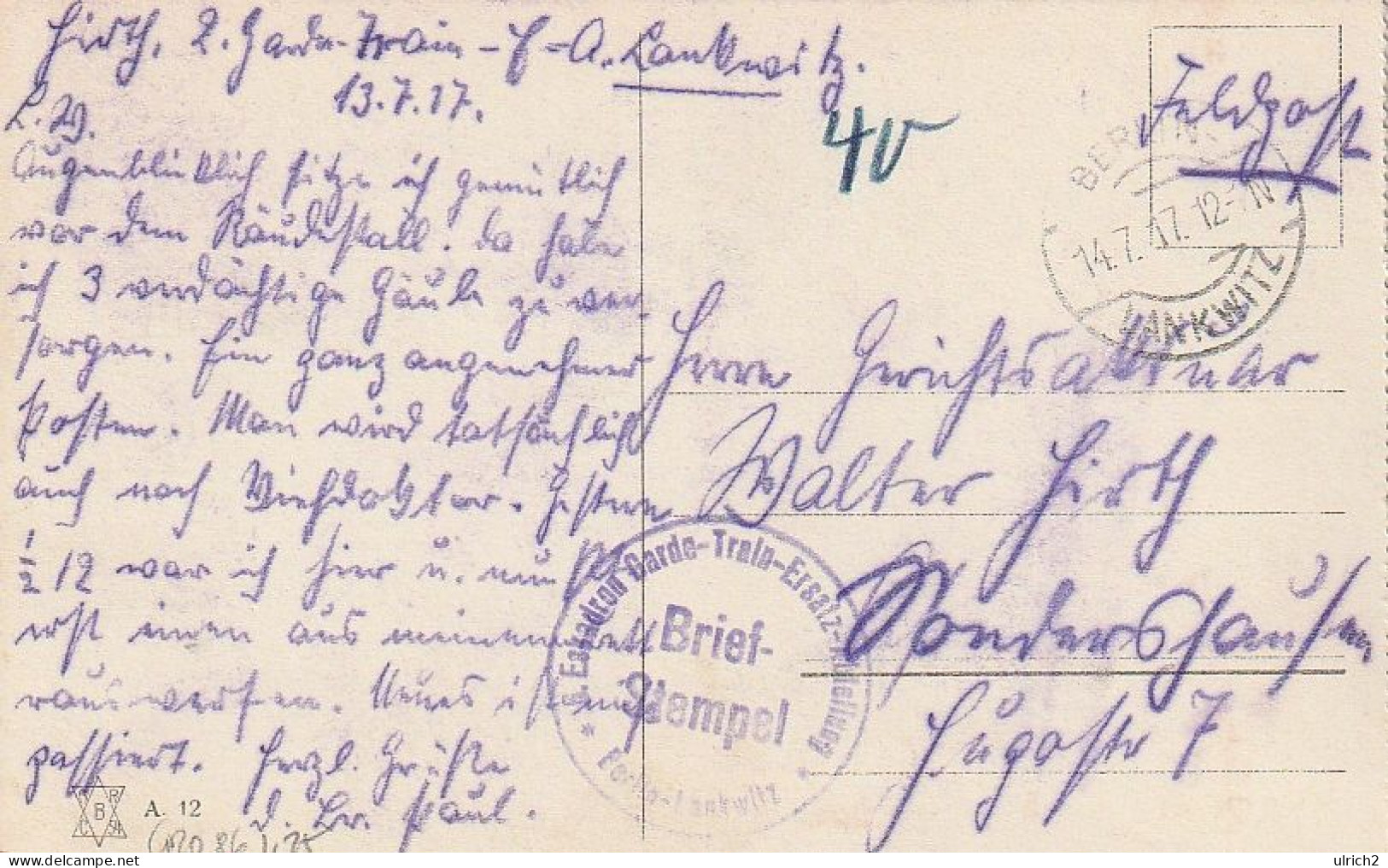 AK Berlin - Bismarckdenkmal Und Reichstagsgebäude - Feldpost Garde-Train-Ersatz-Abtlg. Berlin-Lankwitz - 1917 (69354) - Mitte