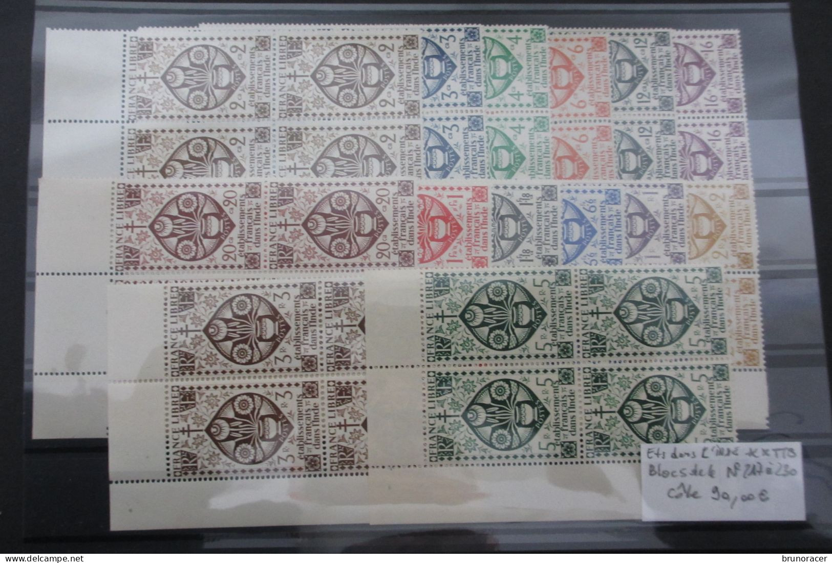 Ets. DANS L'INDE N°217 à 230 EN BLOCS DE 4 BDF NEUF** TTB COTE 90 EUROS  VOIR SCANS - Unused Stamps