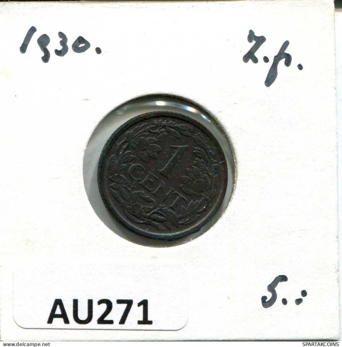 1 CENT 1930 NEERLANDÉS NETHERLANDS Moneda #AU271.E.A - 1 Centavos