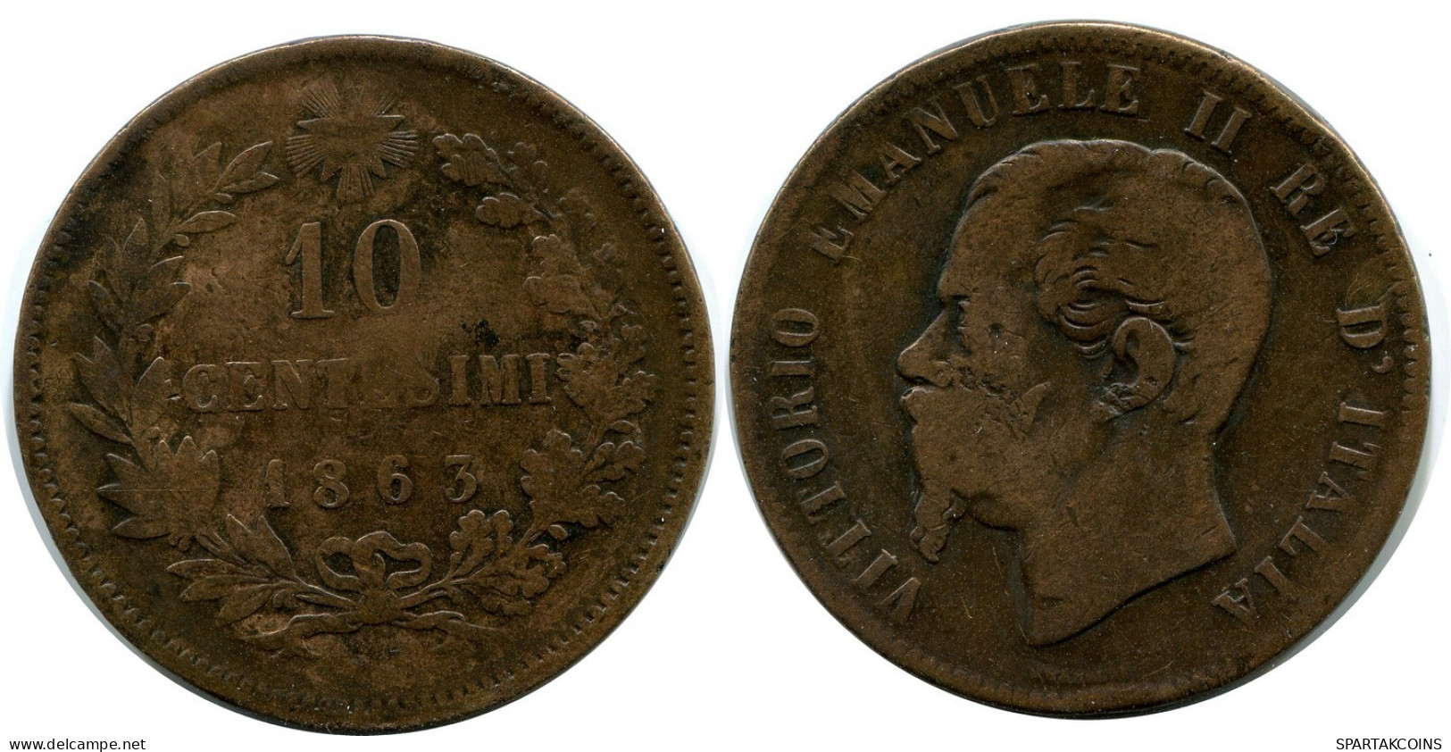 10 CENTESIMI 1863 ITALY Coin Vittorio Emanuele II #AZ862.U.A - 1861-1878 : Víctor Emmanuel II