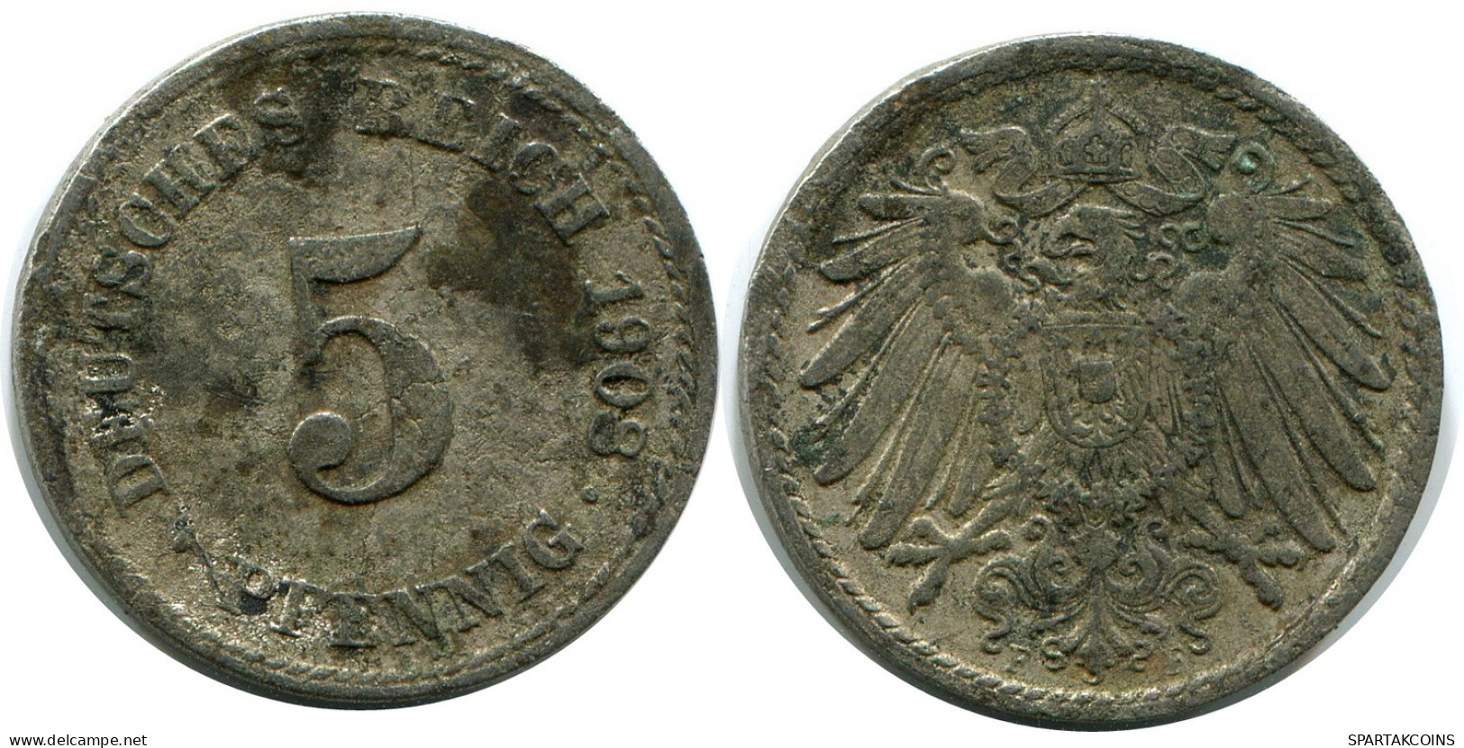 5 PFENNIG 1908 F DEUTSCHLAND Münze GERMANY #DB169.D.A - 5 Pfennig