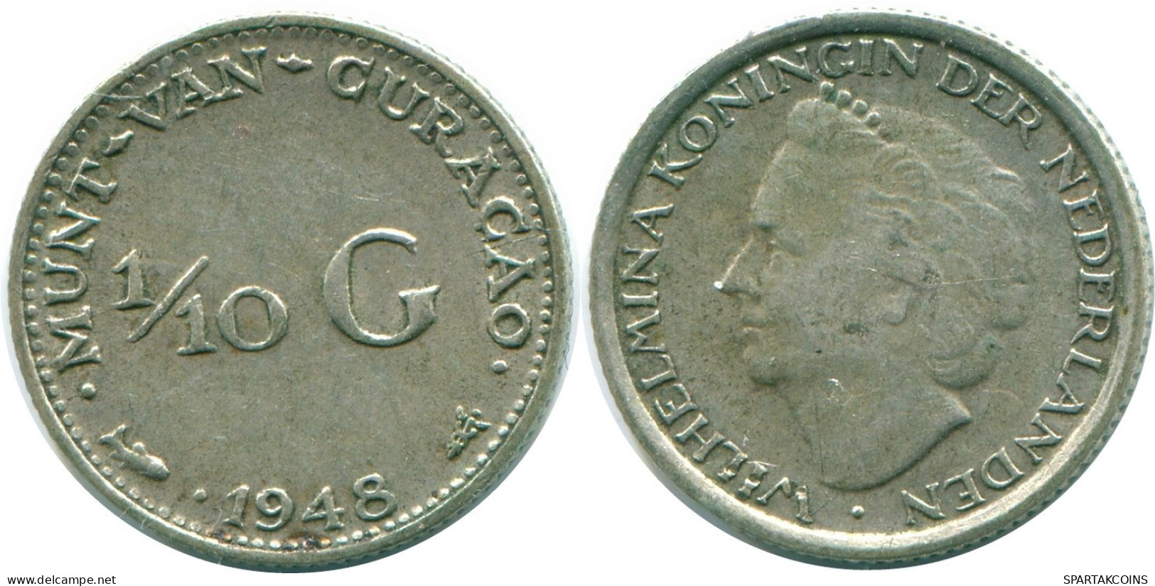 1/10 GULDEN 1948 CURACAO NÉERLANDAIS NETHERLANDS ARGENT Colonial Pièce #NL11907.3.F.A - Curaçao