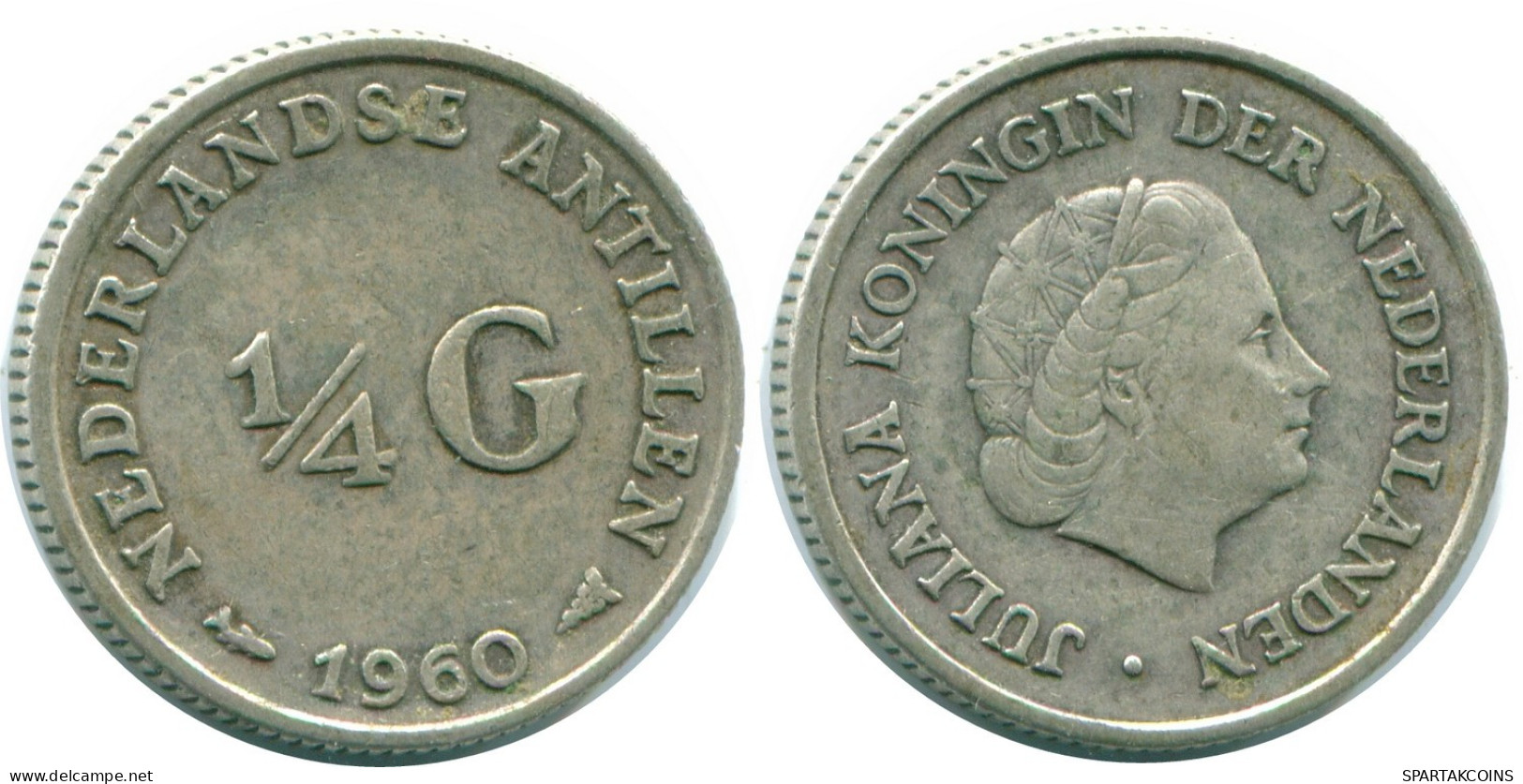 1/4 GULDEN 1960 NIEDERLÄNDISCHE ANTILLEN SILBER Koloniale Münze #NL11050.4.D.A - Niederländische Antillen