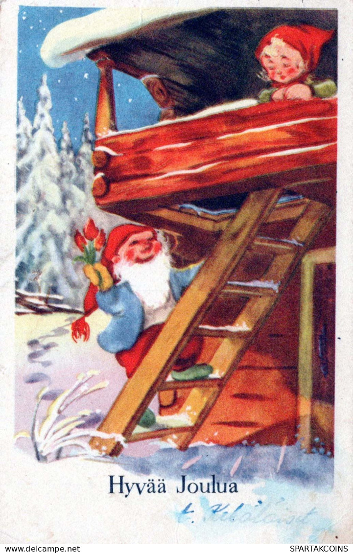 SANTA CLAUS Happy New Year Christmas GNOME Vintage Postcard CPSMPF #PKD470.A - Santa Claus