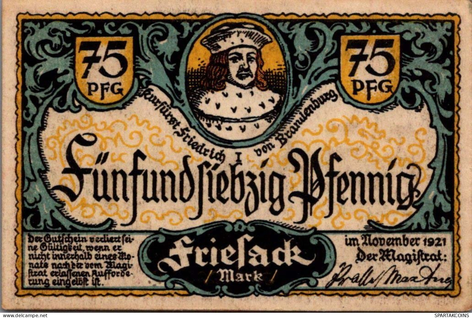 75 PFENNIG 1921 Stadt FRIESACK Brandenburg UNC DEUTSCHLAND Notgeld #PH736 - Lokale Ausgaben