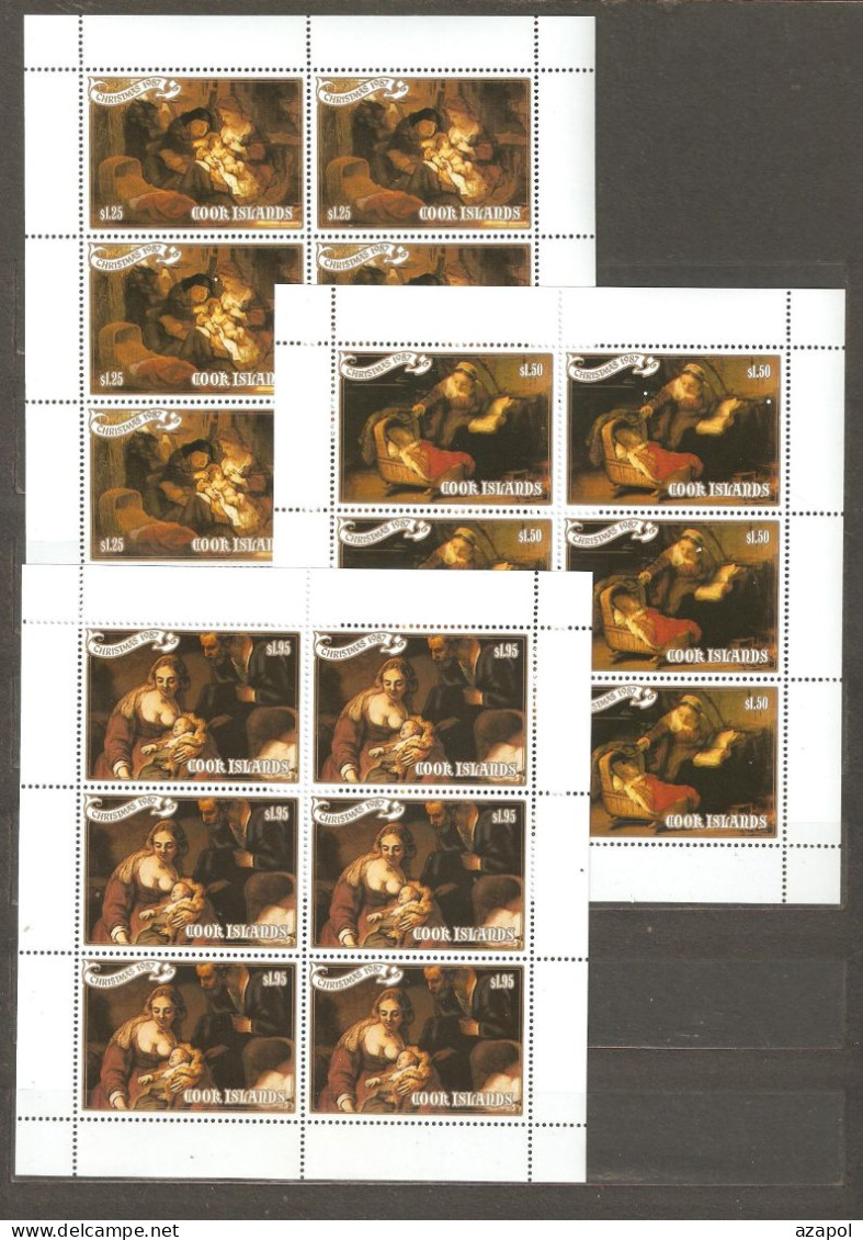 Cook Island: 3 Mint Sheets, Christmas - Paintings By Rembrandt, 1987, Mi#1249-51, MNH. - Cook Islands