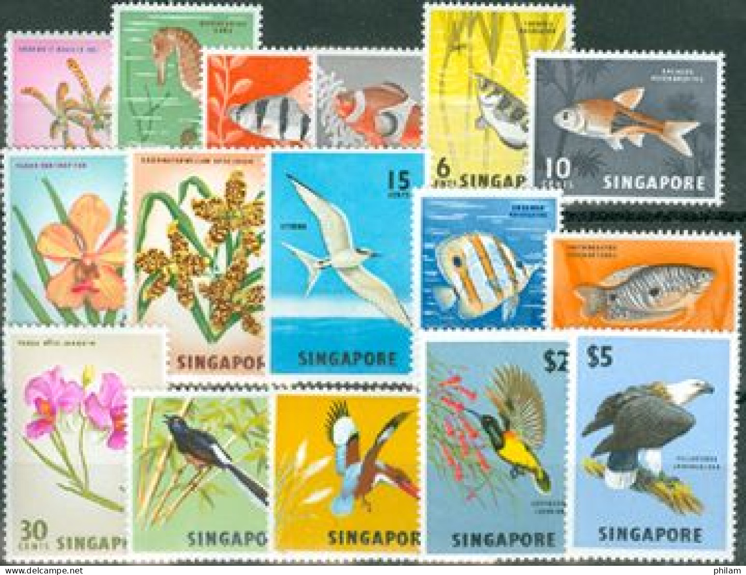 SINGAPORE 1962 - Série Courante - Poissons-Oiseaux-Orchidées 16 V. - Adler & Greifvögel