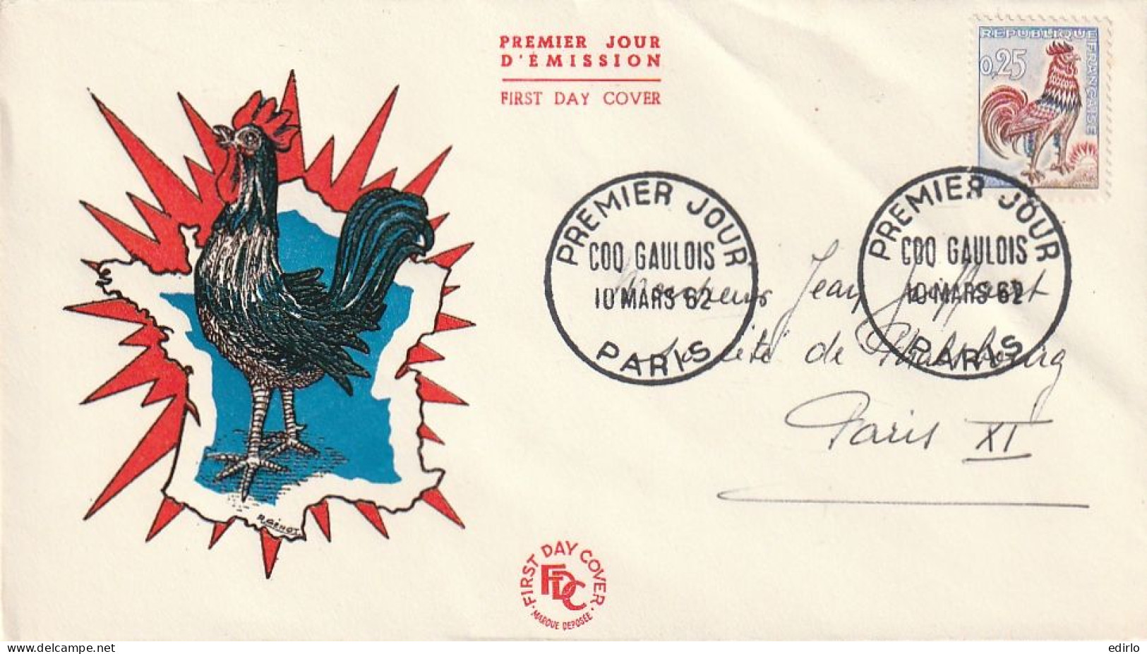 ///   FRANCE ///    PREMIER JOUR ---  FDC  ---  LE COQ GAULOIS - 1950-1959