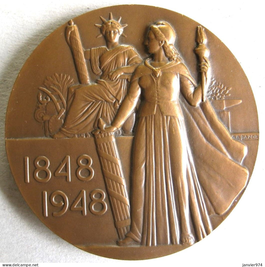 Médaille Bronze Centenaire De La Révolution 1848 1948 ,Abolition De L’Esclavage , Par Bazor - Altri & Non Classificati