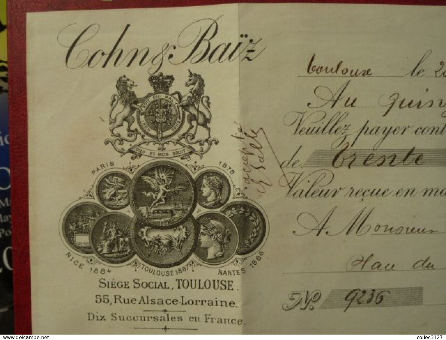 LF1 - Billet à Ordre Cohn Et Baïz 55 Rue Alsace Lorraine Toulouse - 1895 - 1800 – 1899