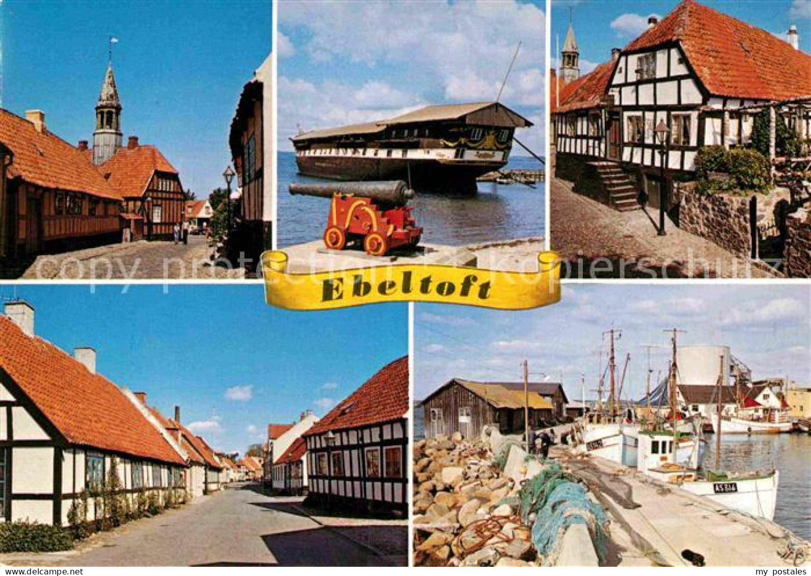 72899333 Ebeltoft Hafen Historisches Schiff Fischerreihafen Kirche Ebeltoft - Denmark