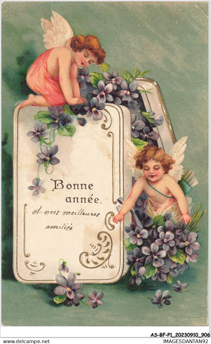 AS#BFP1-0454 - ANGE - Bonne Année - Anges Et Violettes - Carte Gaufrée - Engel