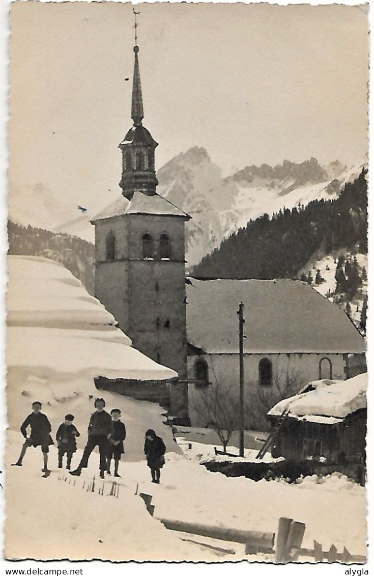 74 - LES CONTAMINES par Saint-Gervais-les-Bains - l'Eglise en hiver et LA PENAZ - dos écrit, scanné