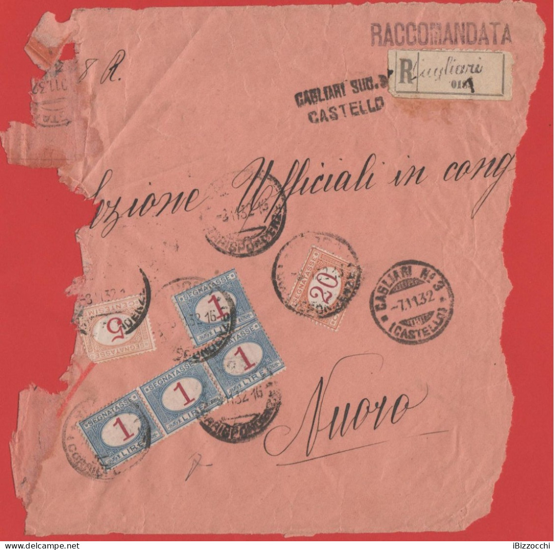 ITALIA - Storia Postale Regno - 1932 - 4x 1 + 20c + 5c Segnatasse - Lettera Raccomandata Con Affrancatura A Carico Del D - Marcofilía