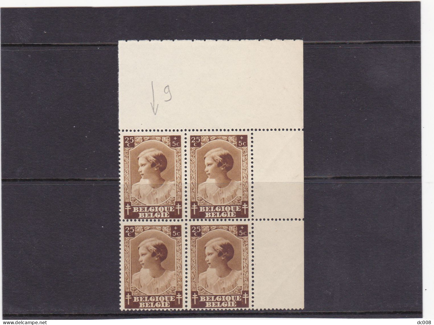 1937-COB 459-V2  Schaduw In De Hals-Ombre Dans Le Cou-bl4x -MNH - 1931-1960