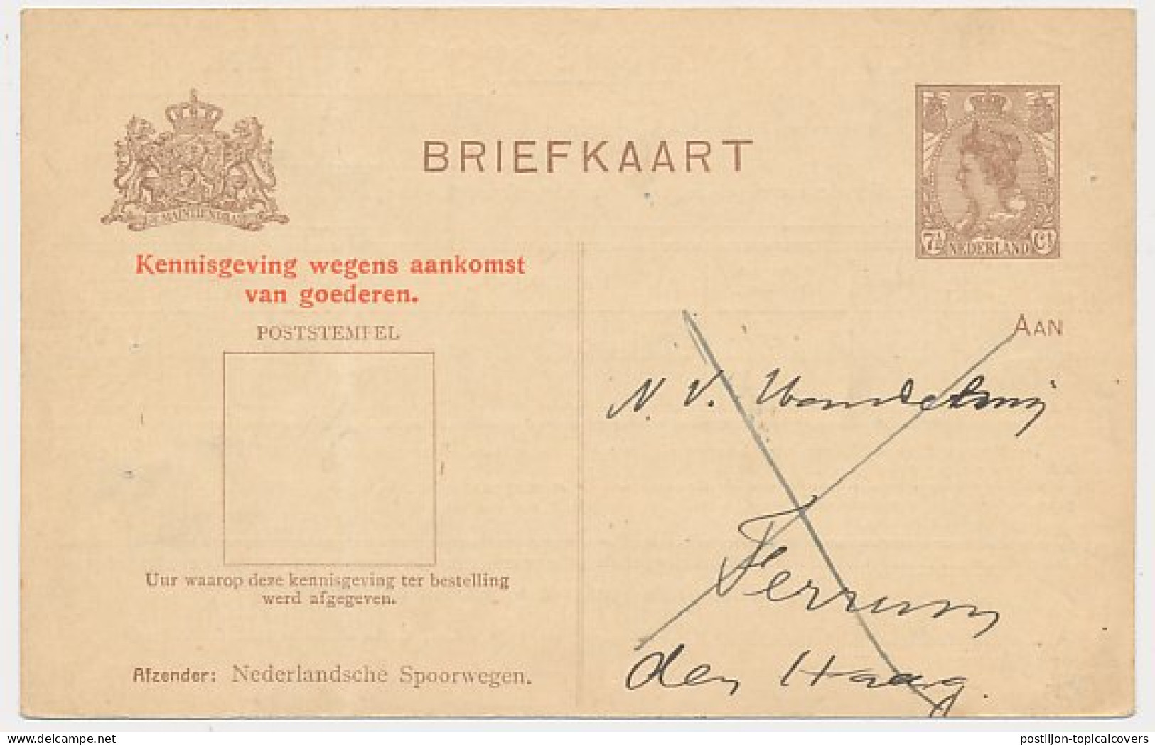 Spoorwegbriefkaart G. PNS122-1 D - Arnhem - S Gravenhage  - Postwaardestukken