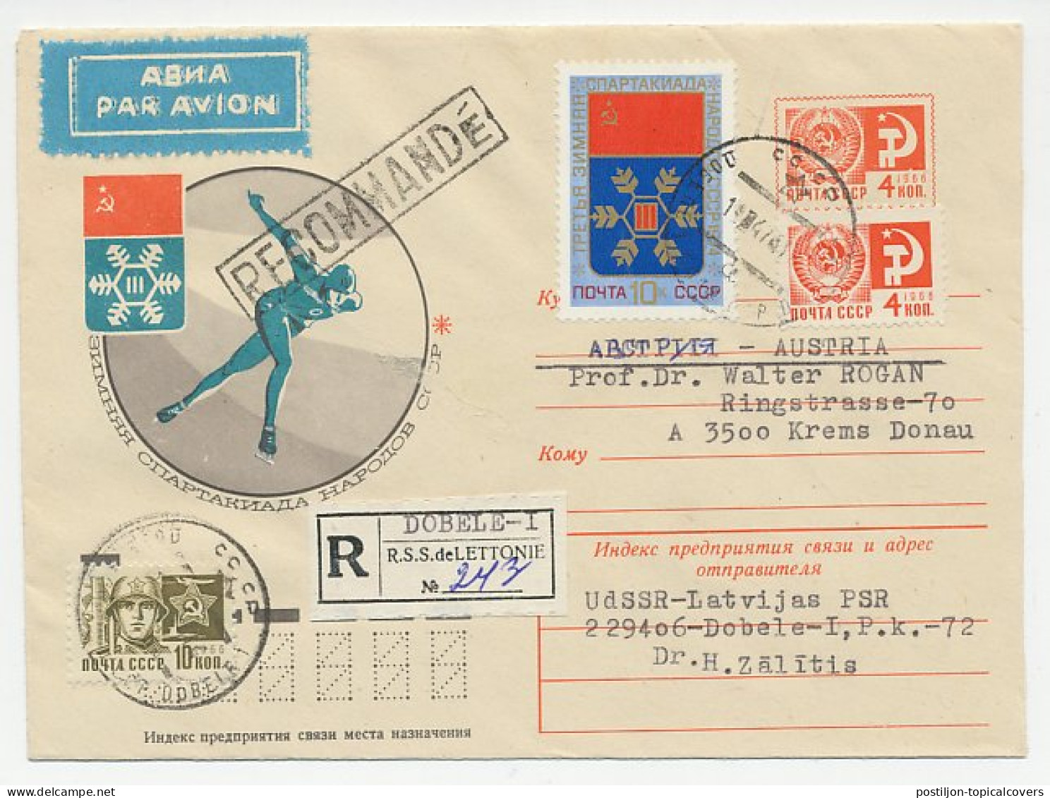 Registered Postal Stationery Soviet Union 1974 Ice Skating  - Wintersport (Sonstige)