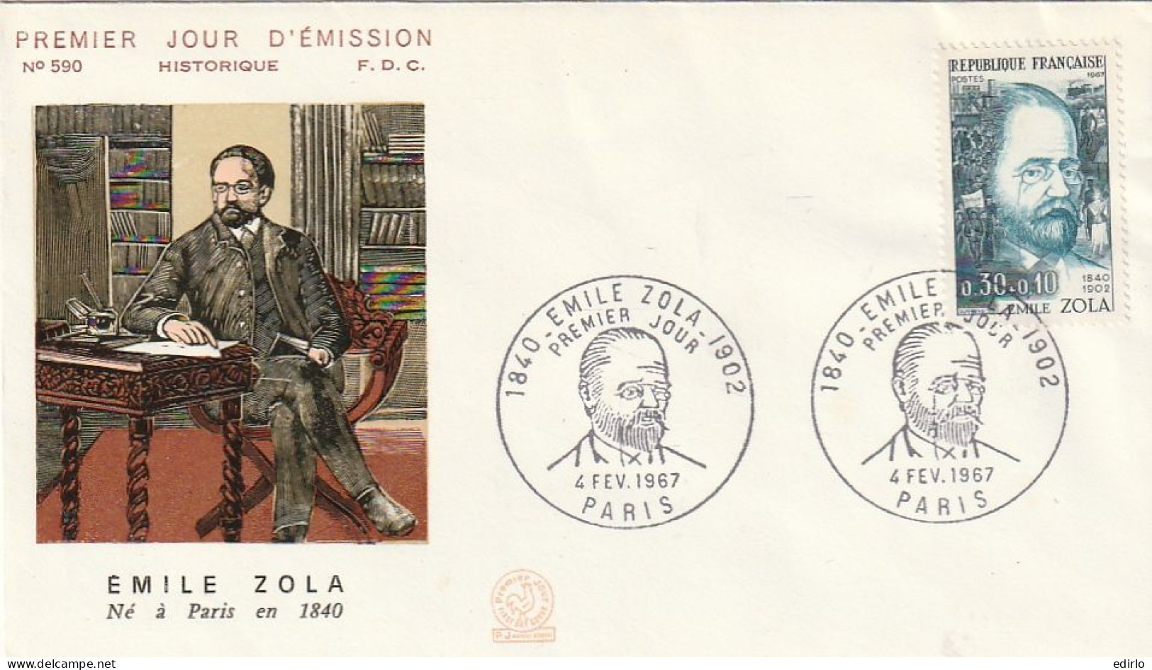 ///   FRANCE ///    PREMIER JOUR ---  FDC  ---  Emile Zola - 1960-1969