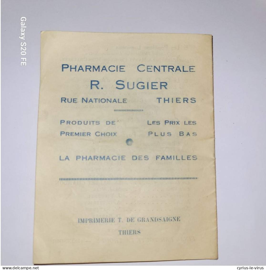 Puy-de-Dôme  **  Ville De Thiers  ** Au Profit Du Livret Du Prisonnier  ** Pharmacie R.sugier - Documentos