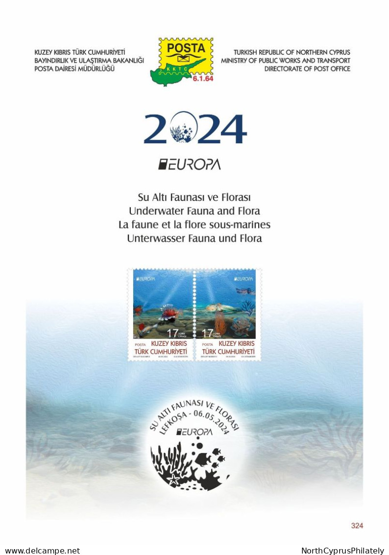 2024 TURKISH CYPRUS ZYPERN " Europa Underwater Fauna Flora Fishes" FDC - Lettres & Documents