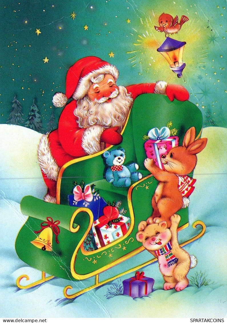 PAPÁ NOEL Animales NAVIDAD Fiesta Vintage Tarjeta Postal CPSM #PAK765.ES - Santa Claus