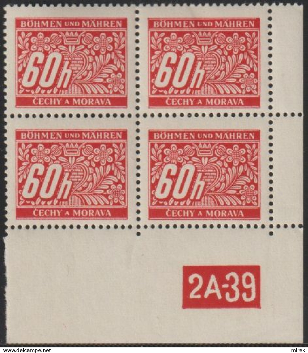 078/ Pof. DL 7, Corner 4-block, Perforated Border, Plate Number 2A-39 - Ungebraucht