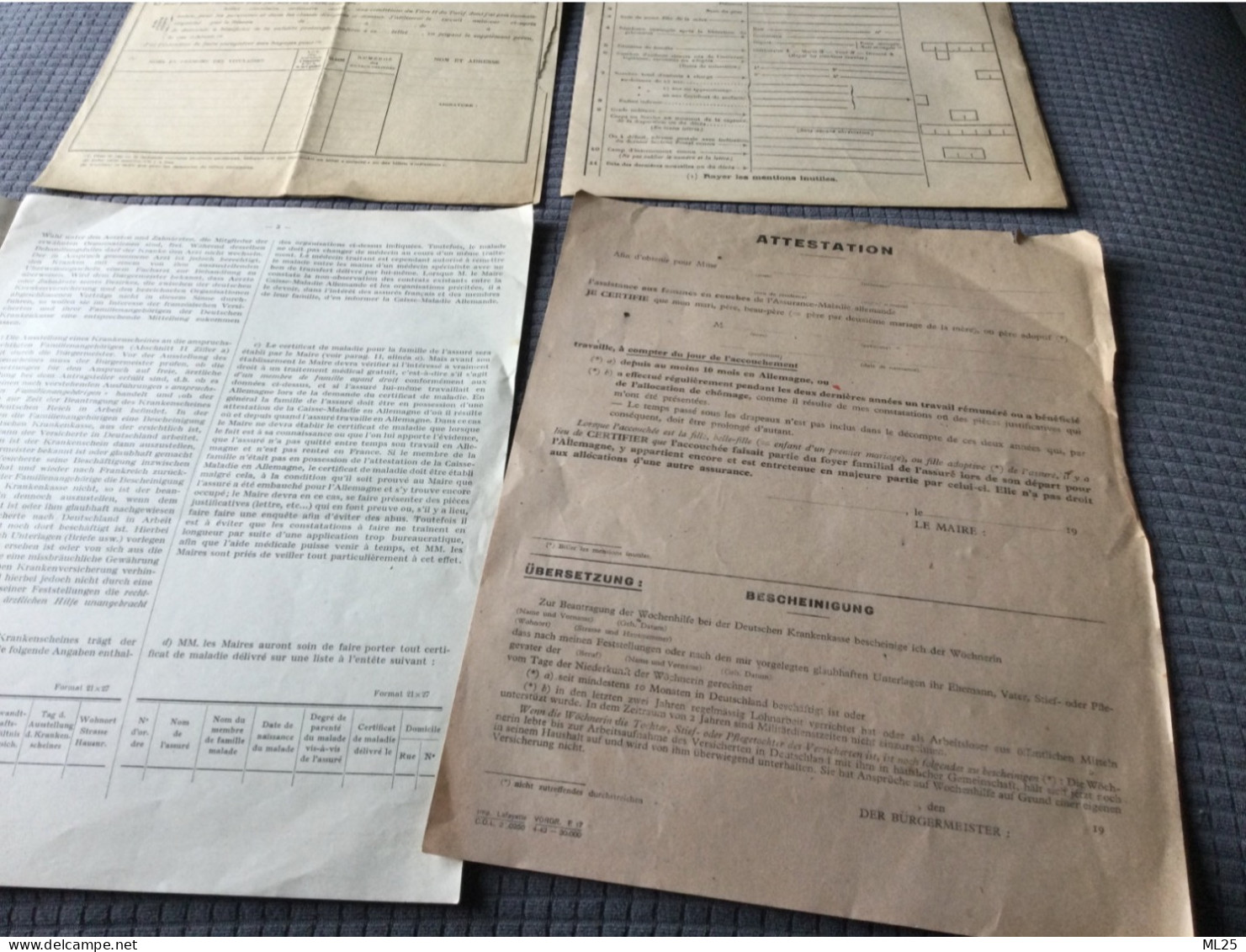 Papiers WW2 Mutuelle Allemande et réquisition