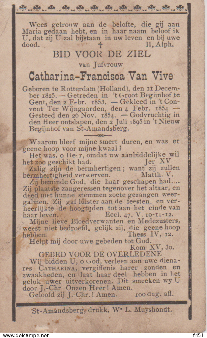 Van Vive C.f.  (begijntje -rotterdam 1825 -gent 1895) - Religion & Esotérisme