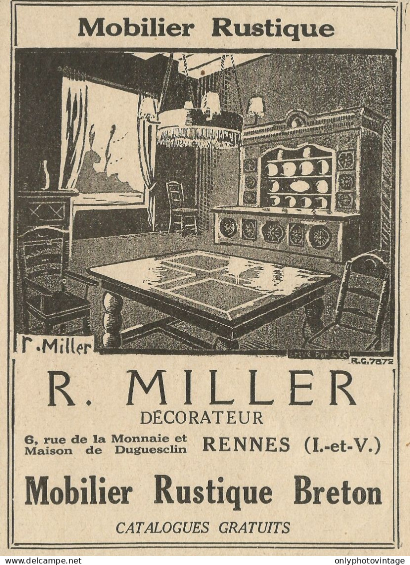 Mobilier Rustique R. Miller - Rennes - Pubblicità 1929 - Advertising - Publicités