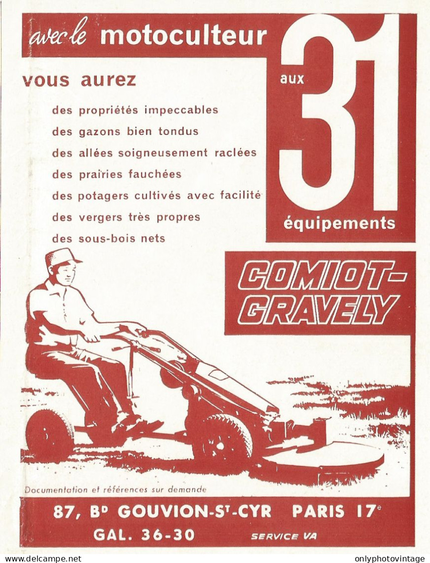 Motocoltivatore Comiot-Gravely - Pubblicità 1961 - Advertising - Reclame