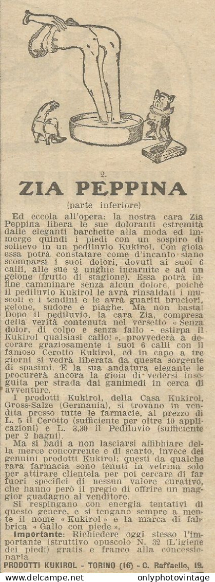 Prodotti Kukirol - Zia Peppina Parte Inferiore - Pubblicità 1924 - Advert. - Publicités