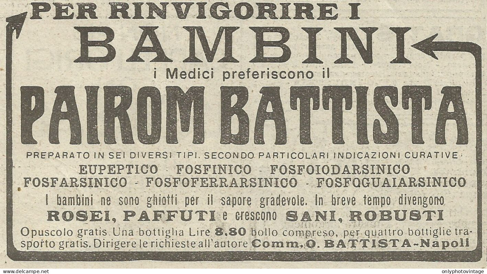 Per Rinvigorire I Bimbi Pairom Battista - Pubblicità 1924 - Advertising - Reclame