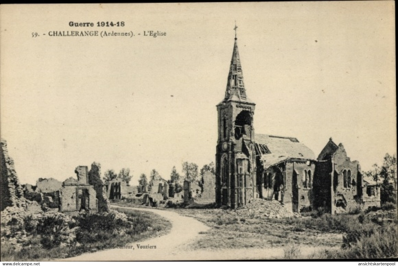 CPA Challerange Ardennes, Vue De L'Eglise, Ruines - Autres & Non Classés