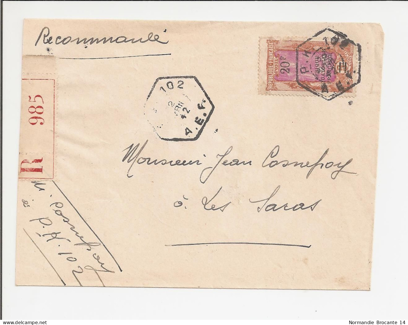 Lettre Recommandée AEF (Moyen Congo) 1942 - Briefe U. Dokumente