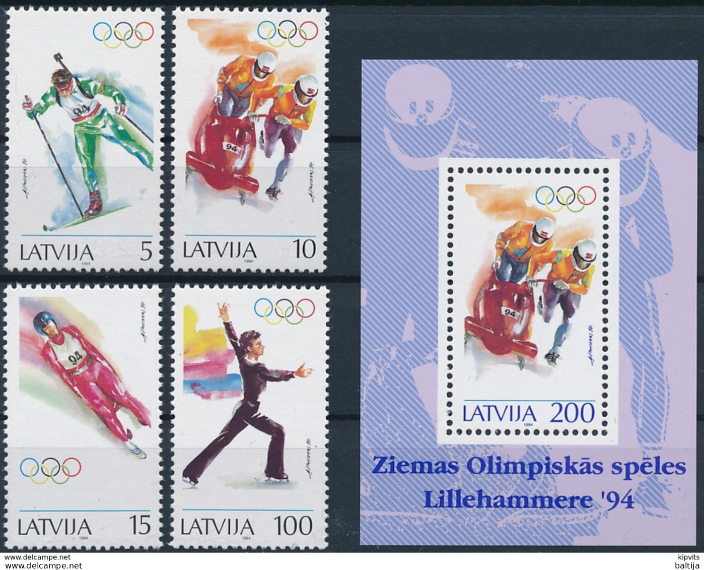 Mi 364-67+Block 4 ** MNH Winter Olympics Lillehammer - Latvia Lettonie Lettland Letonia Letland - Letland