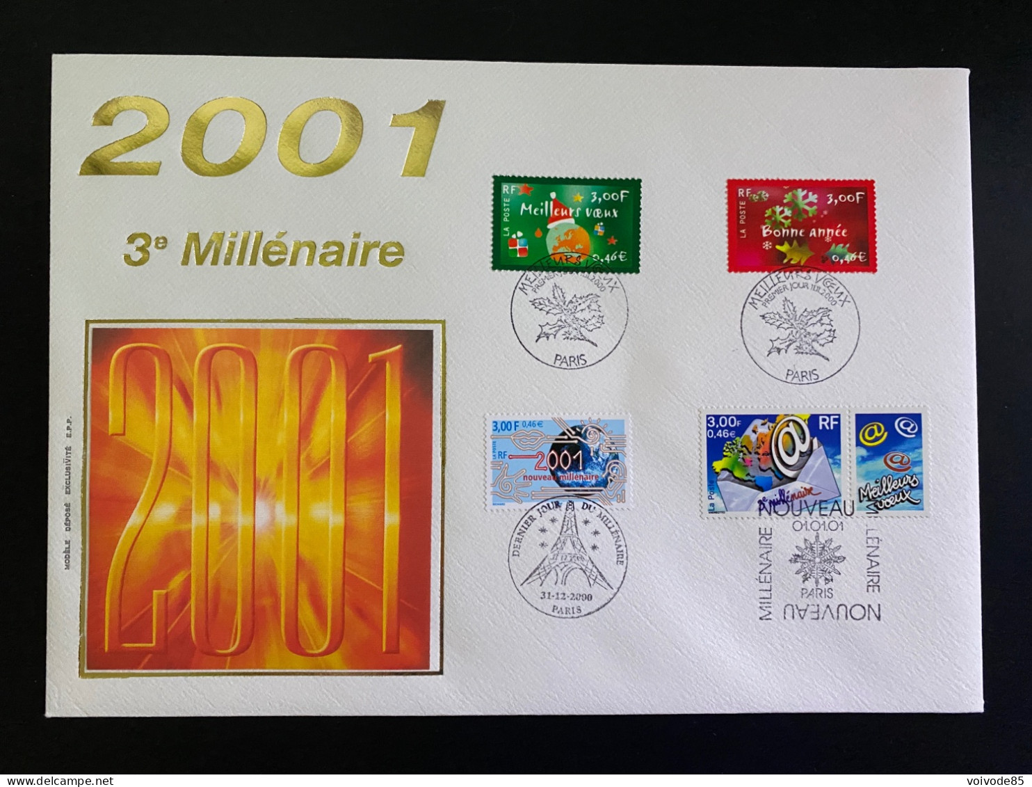 Enveloppe 1er Jour GF Soie "Bonne Année - Meilleur Voeux 2001" - 11/11/2000 - 3363/3364 - 2000-2009