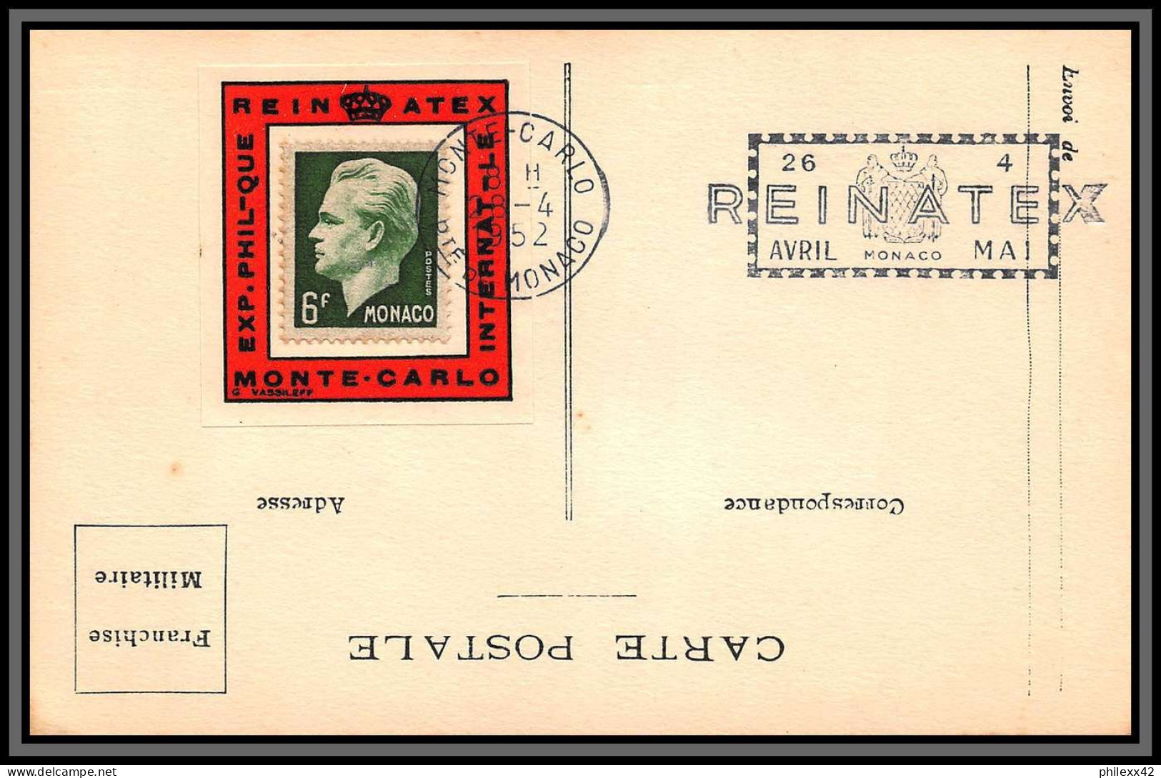 74926 (1) REINATEX 1952 joli lot collection vignette porte timbre stamp holder lettre cover Monaco france italia